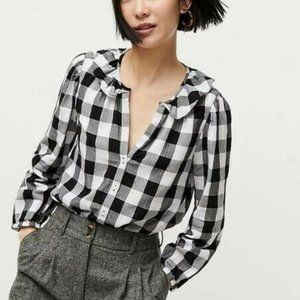 J. Crew Women's Open Ruffle V Neck Button Up Blouse